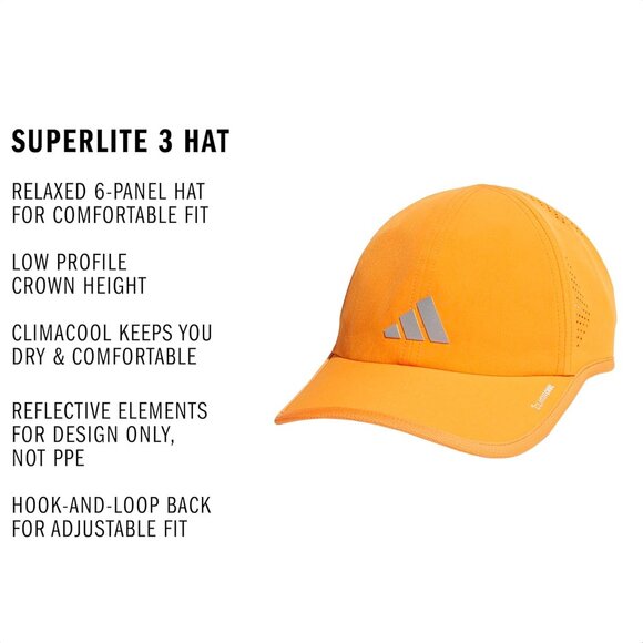 Adidas Men's Pure Orange Metallic Superlite Lightweight Athletic Running Cap - Picture 2 of 7